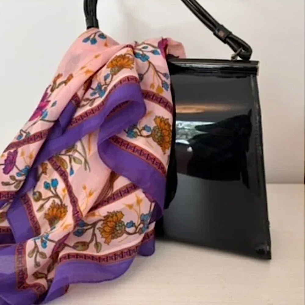 Vintage floral pink purple sheer square scarf